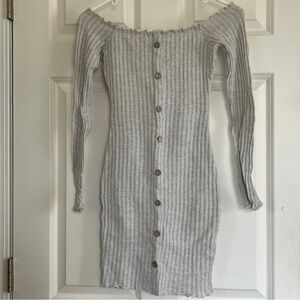 Chic Gray Button-Down Off-Shoulder Dress